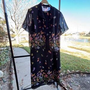 Positive Attitude Black Dress with Vibrant Floral Accents